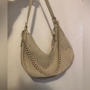 Madison West Cream Hobo Bag with Chain Detail
